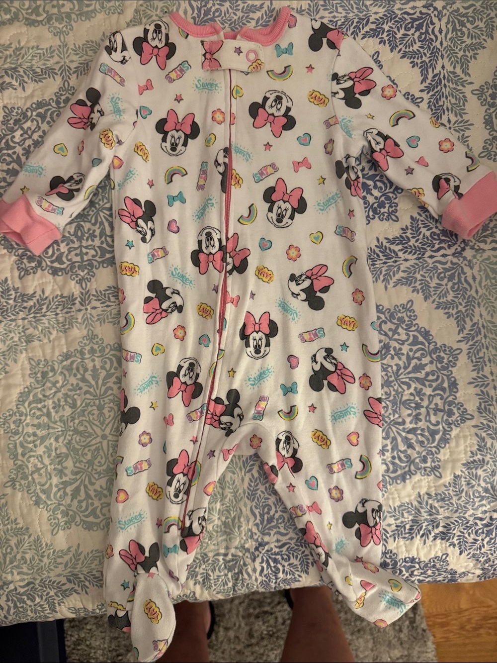 Disney Minnie Mouse Pink & White Footed One-Piece
